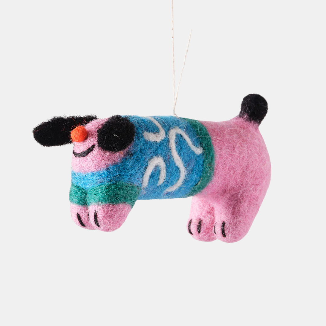 Stumpy Sweater Dog Hanging Felt Ornament