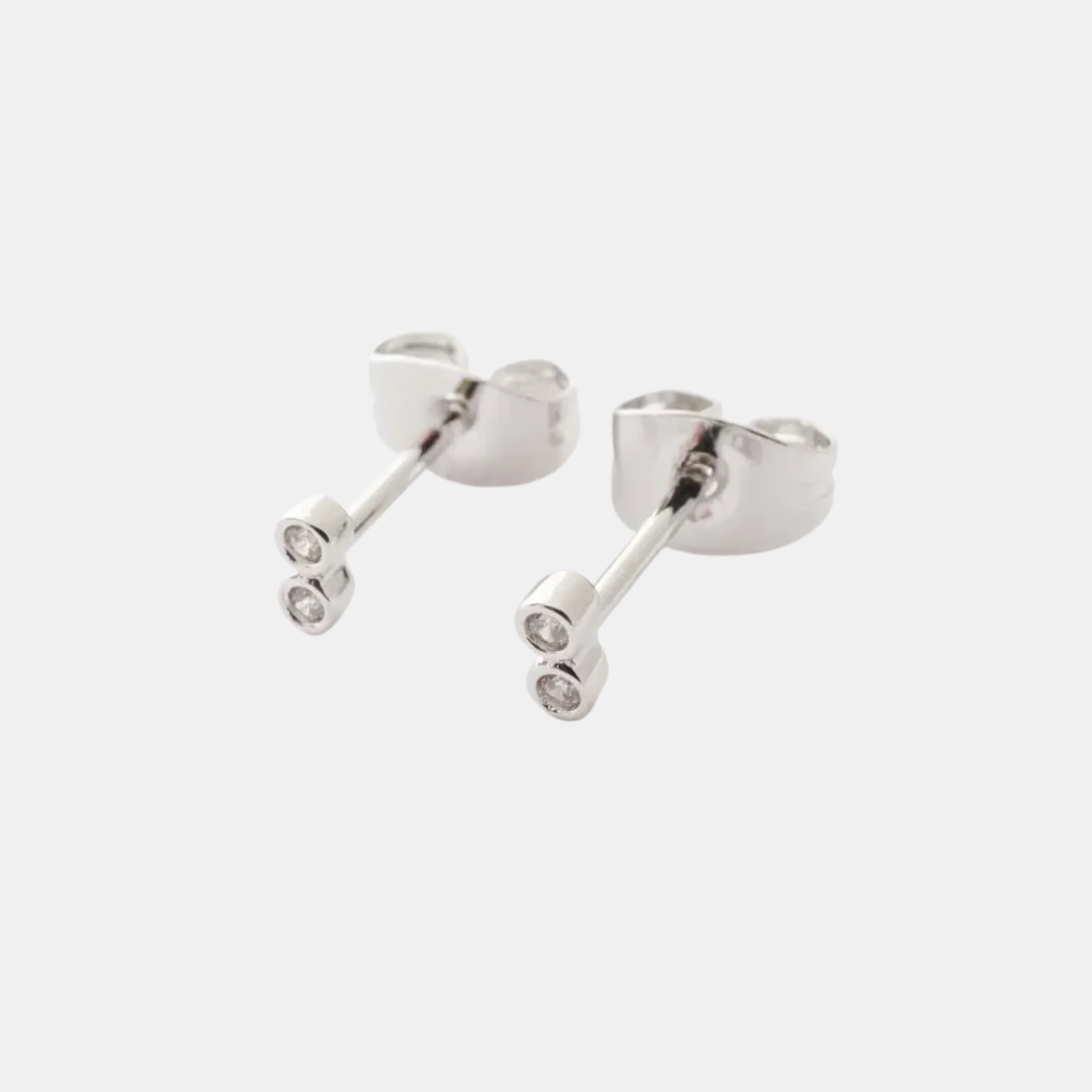 Silver Double Crystal Studs