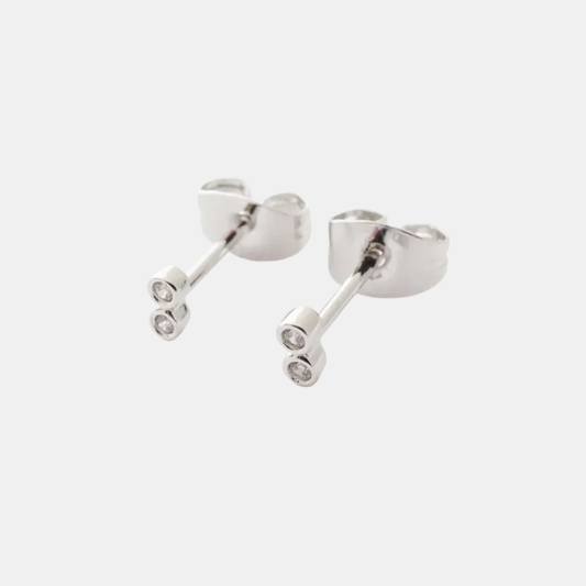 Silver Double Crystal Studs