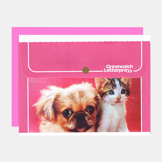 Pink Dog and Cat Envelope + Card Set