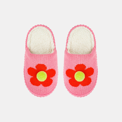Pink Flower Pom Slippers