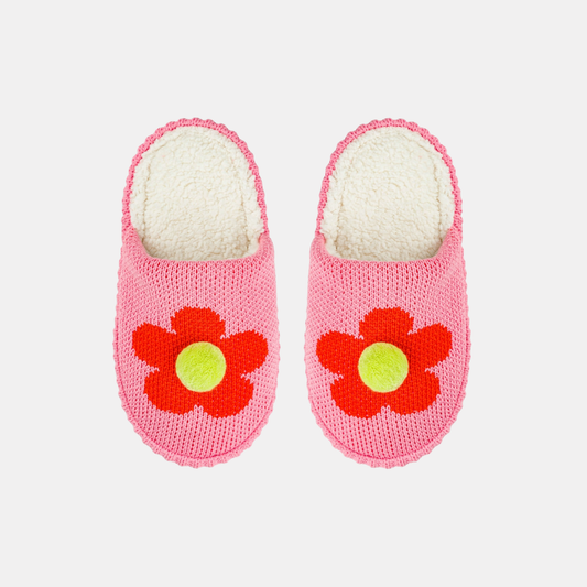 Pink Flower Pom Slippers