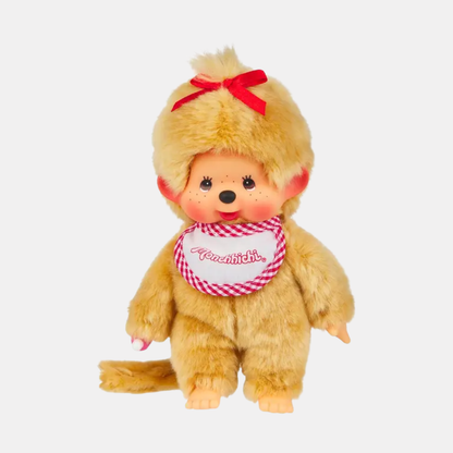 Monchhichi Beige Girl White Bib Plushie