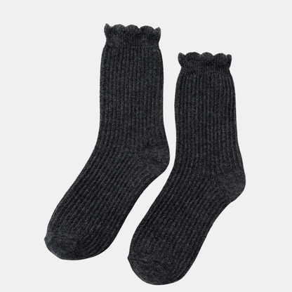 Charcoal Linen Scallop Socks