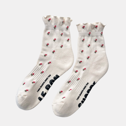 Cream Petal Ruffled Hugger Crew Socks