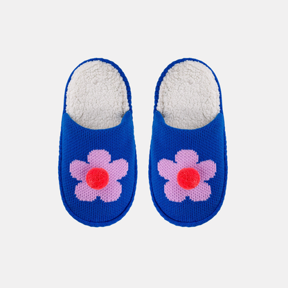 Cobalt Flower Pom Slippers