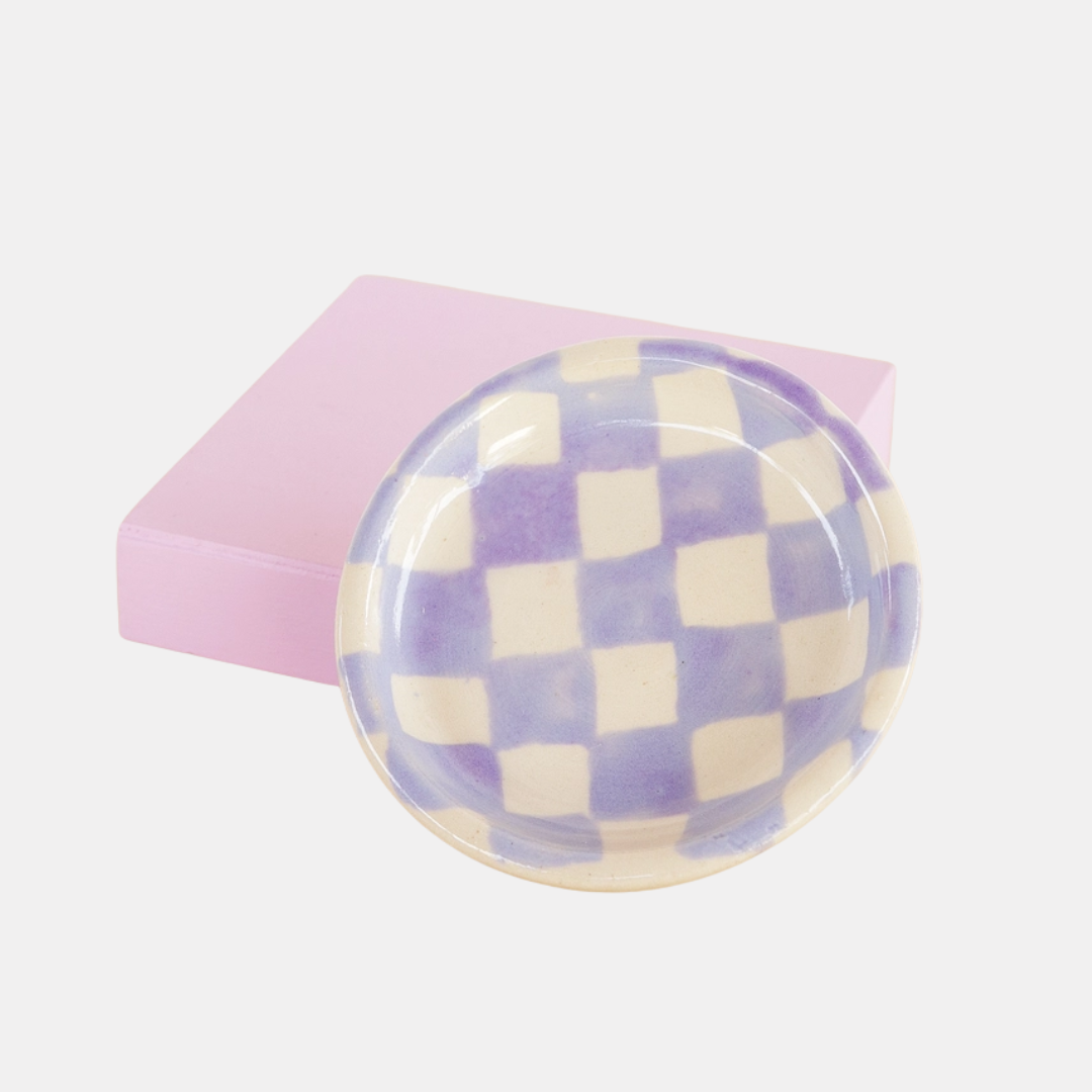 Lavender Checkerboard Small Ceramic Dish