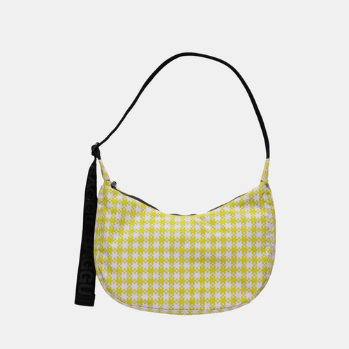 Pink & Pistachio Pixel Gingham Medium Nylon Crescent Bag