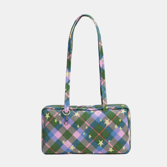 Green Star Plaid Small Nylon Bowler Bag