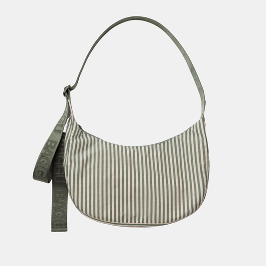 Sage Stripe Medium Nylon Crescent Bag