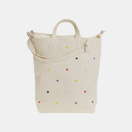 Embroidered Hearts Zip Duck Tote