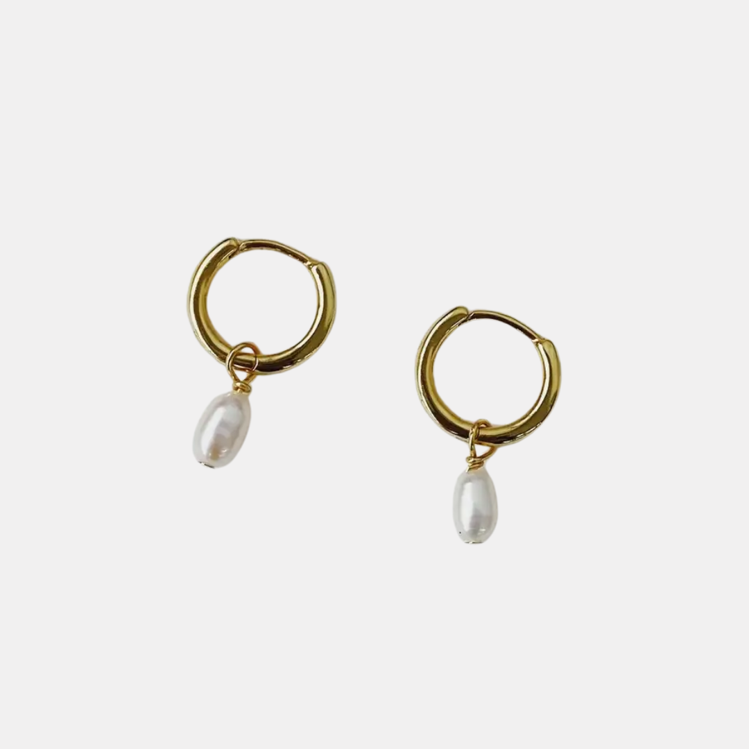 Gold Pearl Hoops