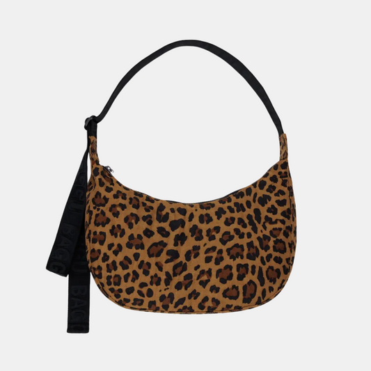 Leopard Medium Nylon Crescent Bag