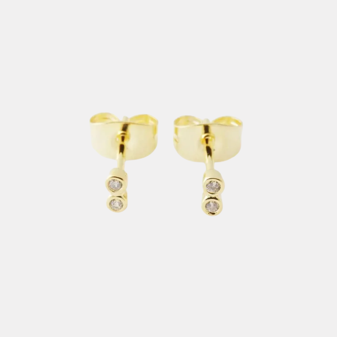 Gold Double Crystal Studs