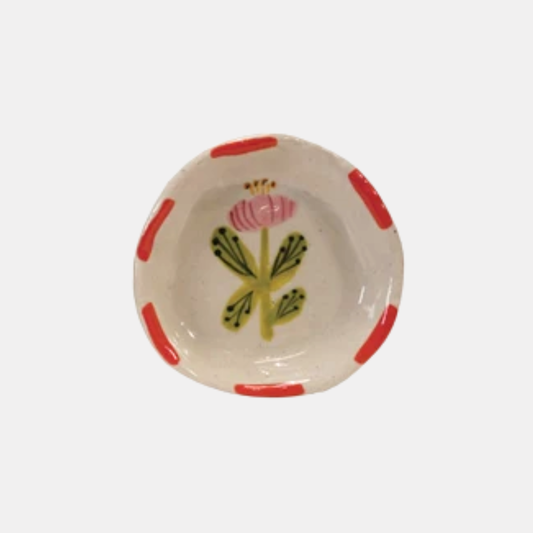 Orange Rim + Pink Flower Ceramic Trinket Dish