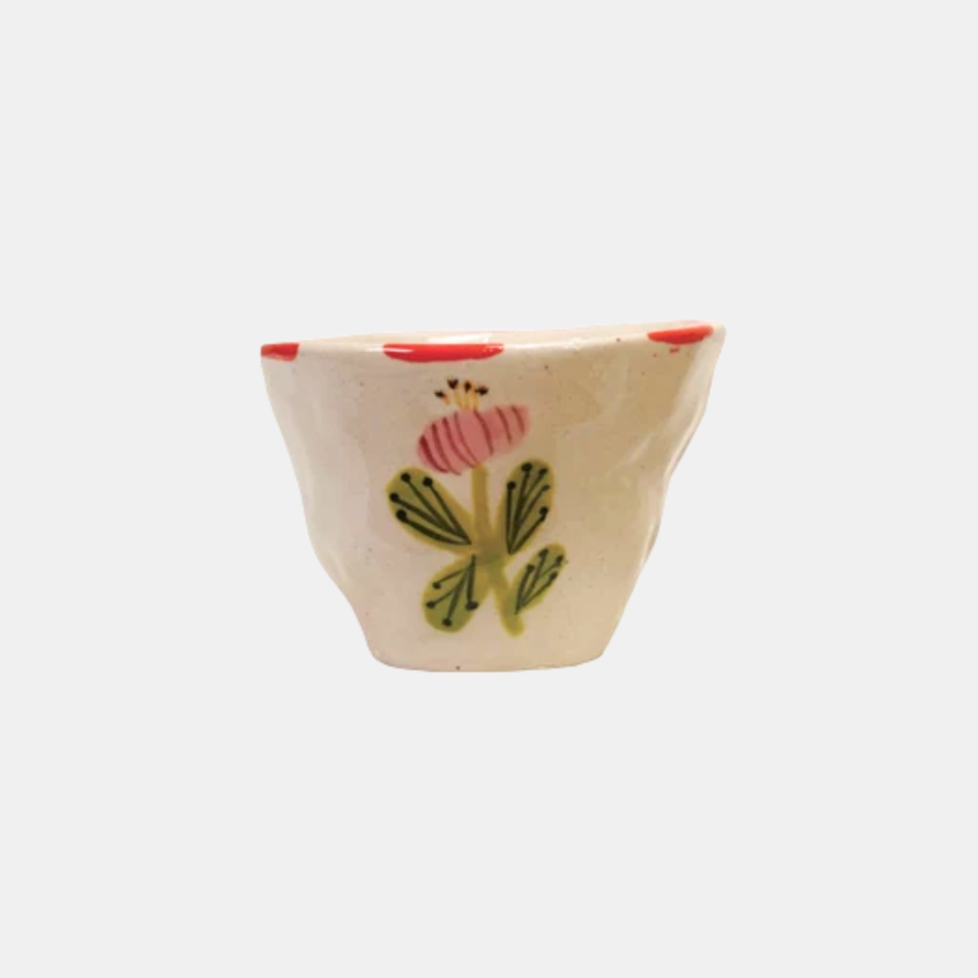 Orange Rim + Pink Flower Ceramic Cup