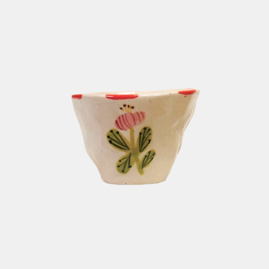 Orange Rim + Pink Flower Ceramic Cup