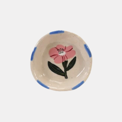 Blue Rim + Pink Flower Ceramic Trinket Dish