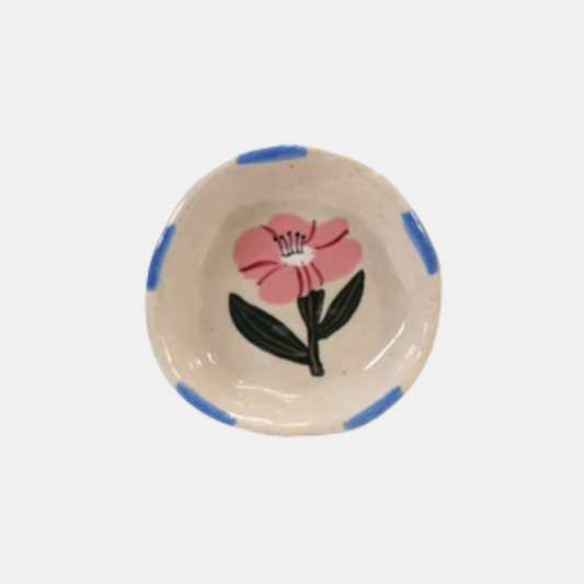 Blue Rim + Pink Flower Ceramic Trinket Dish
