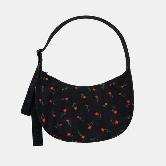 Painted Wildflower Medium Nylon Crescent Bag