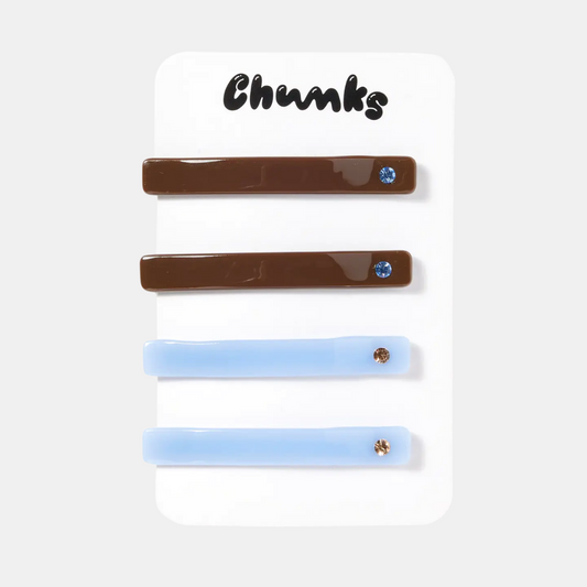 Chocolate + Periwinkle Slide Barrette Set