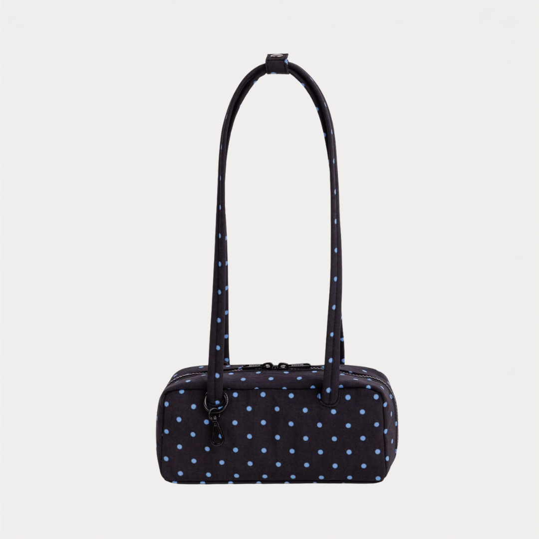 Black and Sky Blue Micro Dot Small Nylon Bowler Bag