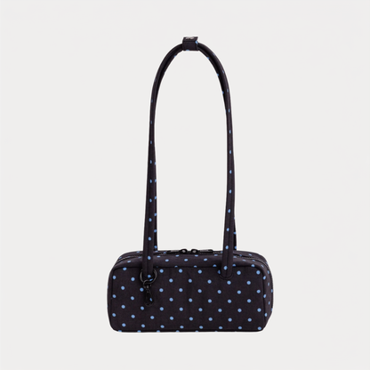 Black and Sky Blue Micro Dot Small Nylon Bowler Bag