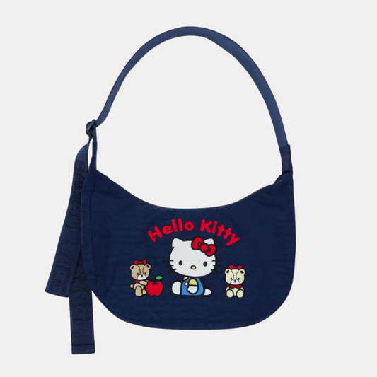 Embroidered Hello Kitty & Teddy Medium Nylon Crescent Bag