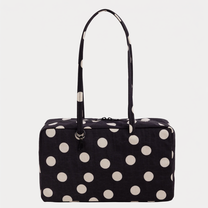 Black and Cream Polka Dot Medium Nylon Bowler Bag