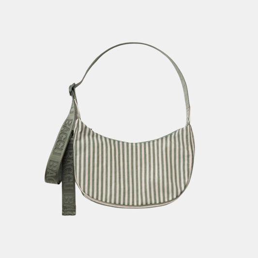 Sage Stripe Small Nylon Crescent Bag