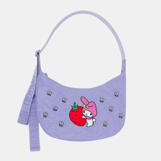 Embroidered My Melody Strawberry Medium Nylon Crescent Bag