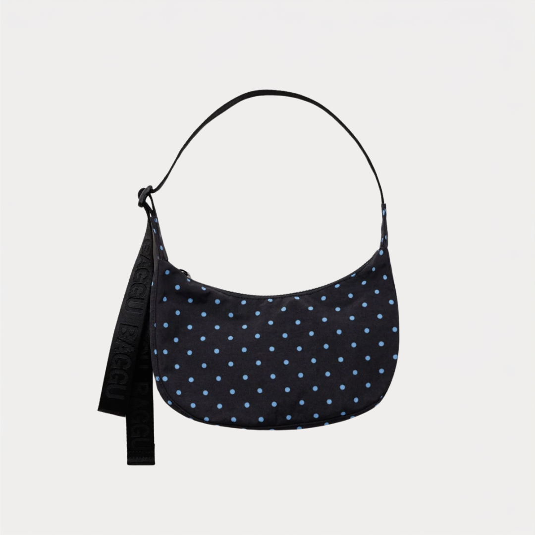 Black and Sky Blue Micro Dot Small Nylon Crescent Bag