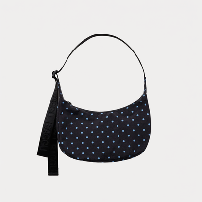 Black and Sky Blue Micro Dot Small Nylon Crescent Bag