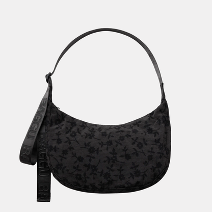 Charcoal Ditsy Floral Medium Nylon Crescent Bag