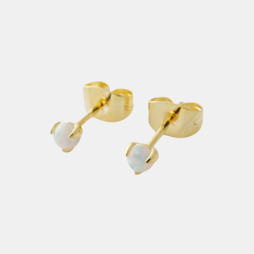 Gold Opal Orb Solitaire Studs