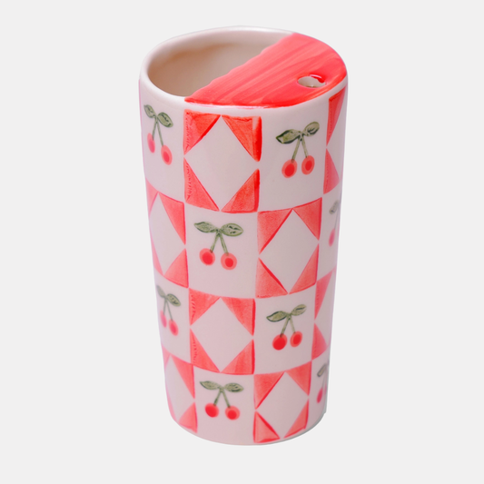Red Cherry Ceramic Portable Tumbler