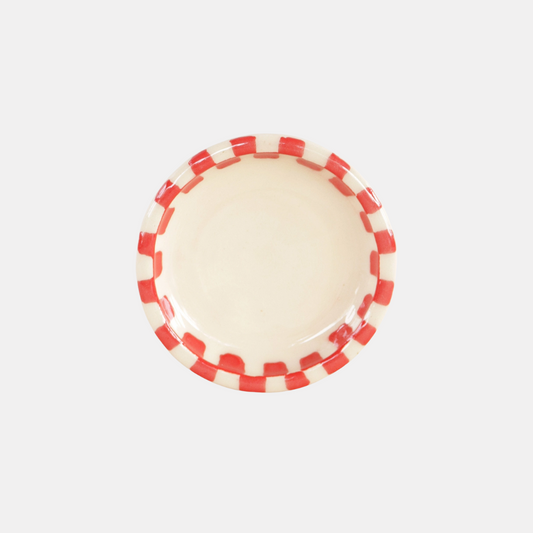 Red Checker Border Small Ceramic Dish