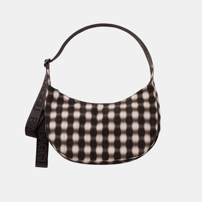 Blurred Gingham Brown Medium Nylon Crescent Bag