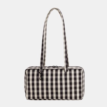 Black and Cream Gingham Nylon Bowler Bag