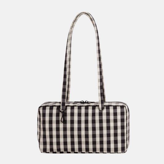 Black and Cream Gingham Nylon Bowler Bag