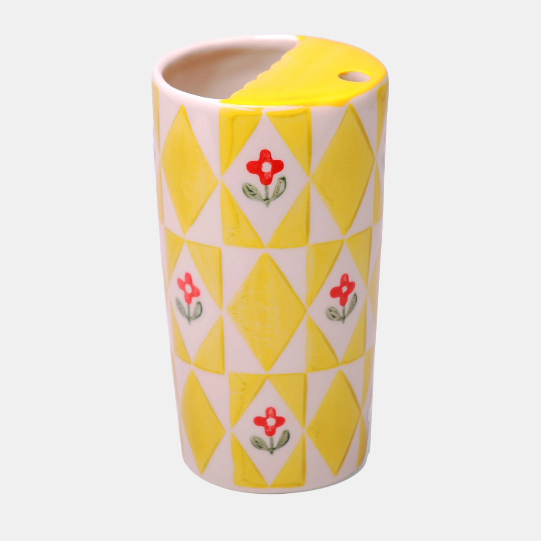 Yellow Floral Ceramic Portable Tumbler