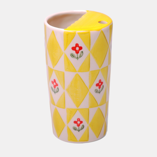 Yellow Floral Ceramic Portable Tumbler