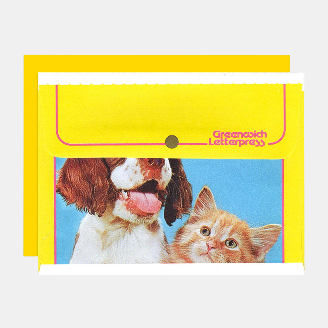 Yellow Dog and Cat Envelope + Card Set