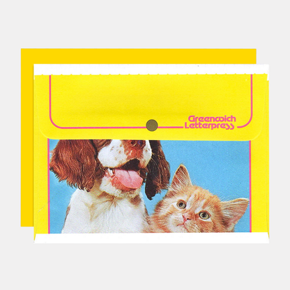 Yellow Dog and Cat Envelope + Card Set