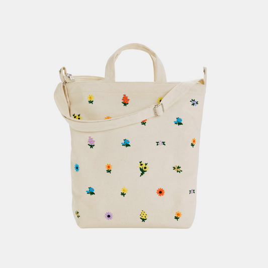 Embroidered Ditsy Floral Zip Duck Tote