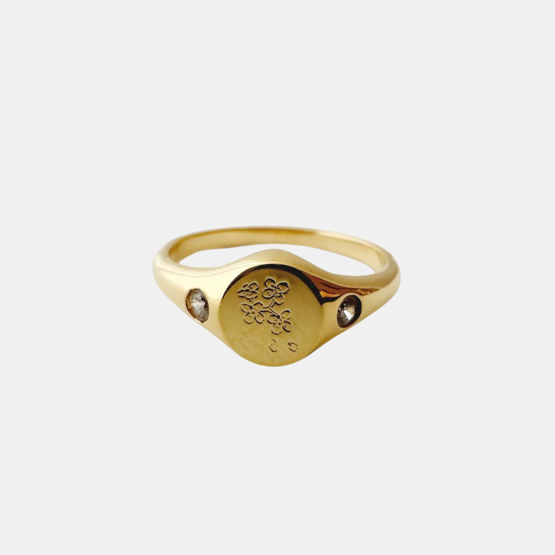 Gold Flora Signet Ring