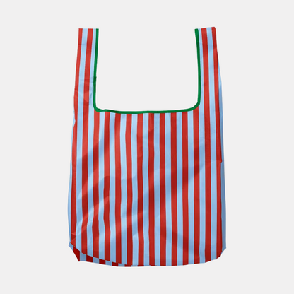 Blue + Maroon Stripe Foldable Nylon Tote