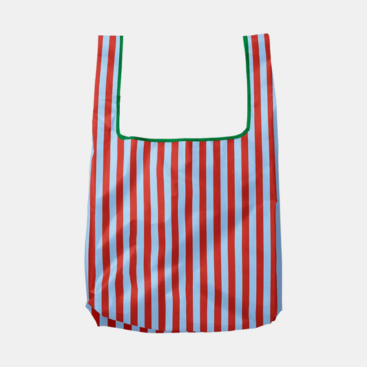 Blue + Maroon Stripe Foldable Nylon Tote