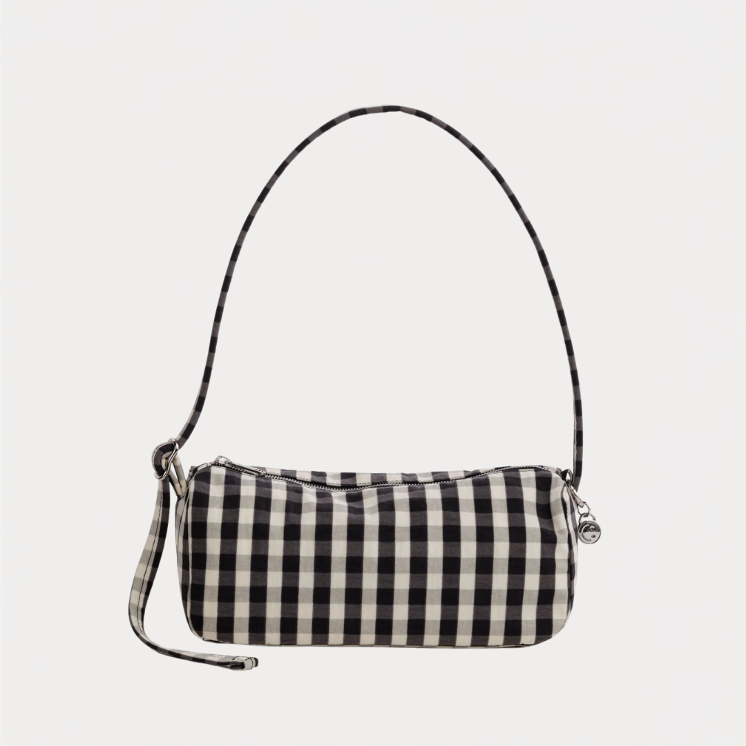 Black and Cream Gingham Nylon Loaf Bag