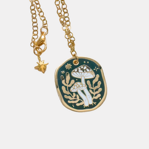 Gold Mushroom Enamel Necklace
